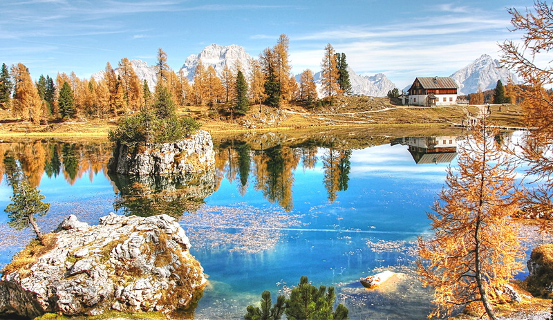 outdoors, change, sky, water, rock, lago federa, no people, rubble field, architecture, building exterior, built structure, nature, karg, tranquility, dolomites