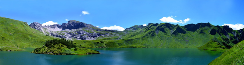 green, bergsee, waterfront, 5K, lake, landscape, tranquil scene, blue, schrecksee, island, woodland, environment, reflection, sky, land, Allgäu, mountain range
