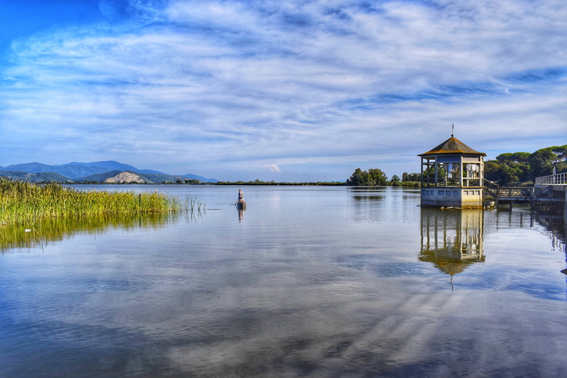 outdoors, sky, tranquility, day, tranquil scene, building exterior, peace, the sky reflected in the water, the sky reflected, giacomo puccini, viareggio