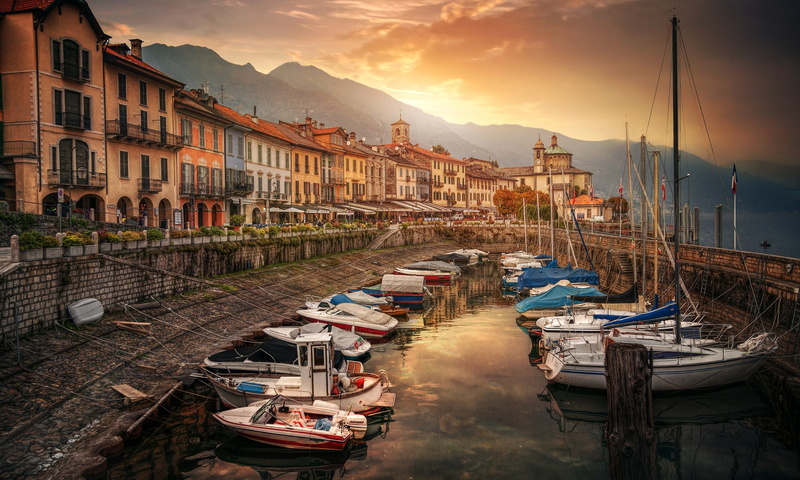 1080P, Cannobio, boats, sea, pier, Italy