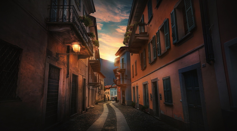 street, lantern, 1080P, Cannobio, Italy