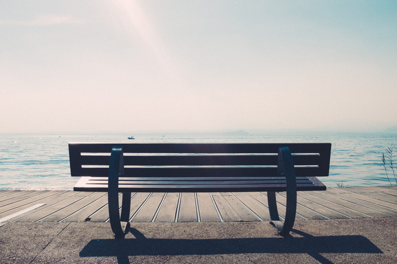 outdoors, sea, nature, tranquility, promenade, italy, sky, park bench, bench, bardolino, absence, no people, scenics - nature, empty, wood - material, italien