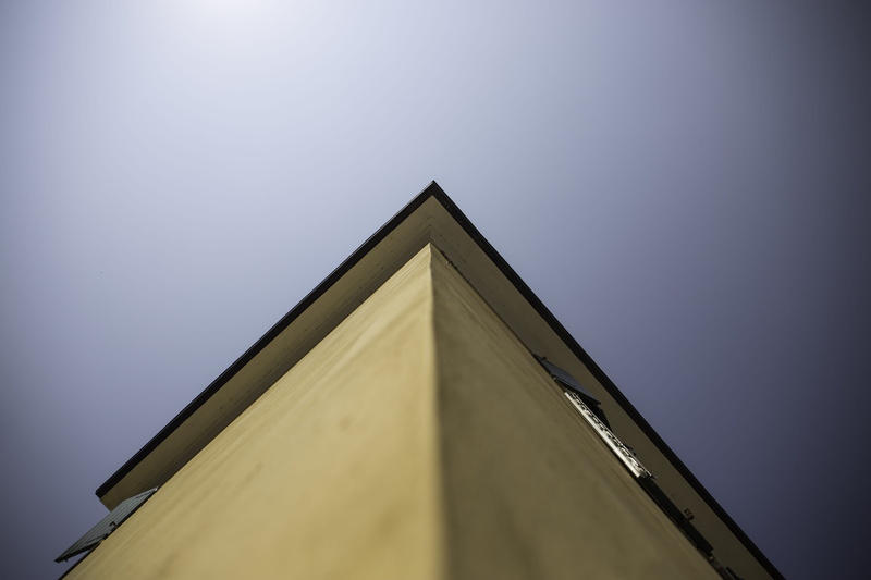 day, indoors, architecture, clear sky, yellow, italy, blue, close-up, geometric shape, low angle view, shape, triangle shape, no people, pattern, copy space