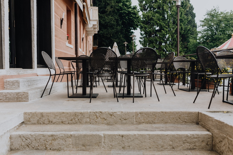 architecture, chair, cafe, nature, built structure, house, tree, arrangement, outdoors, table, no people, wood - material, building, Italy, may, castelfranco