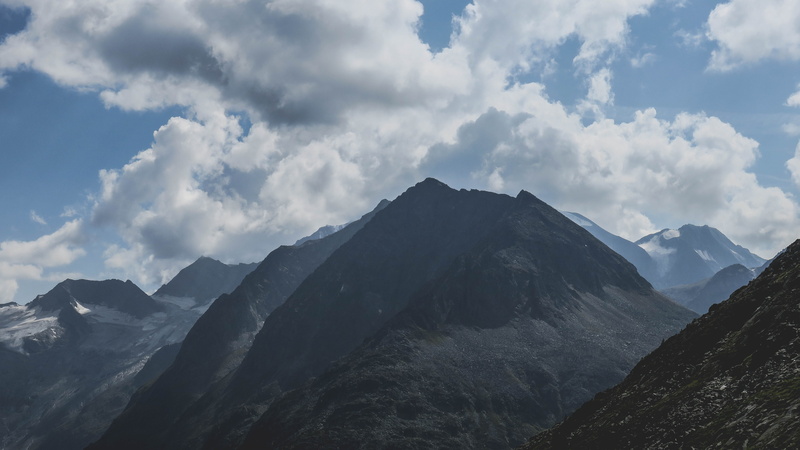 snowcapped mountain, outdoors, tranquility, mountain peak, olpererhütte, clouds, tranquil scene, austria, environment, beauty in nature, navigate, natural