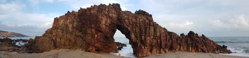 solid, natural arch, outdoors, ceara, water, beach, land, architecture, cloud - sky, 8K, eroded, sky, jericoacoara, no people, rock formation, arch, scenics - nature