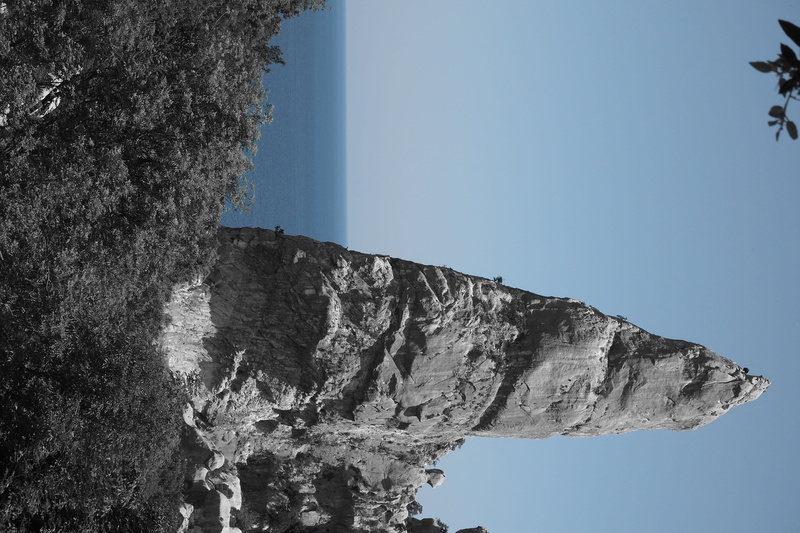 beauty in nature, rock - object, italy, nature, rock, tranquility, blue, day, low angle view, plant, clear sky, pedra longa, sky, no people, formation