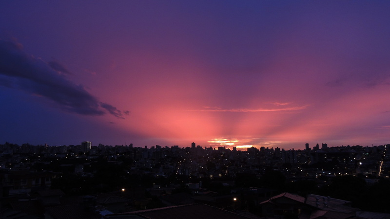building exterior, outdoors, brazil, residential district, city, landscape, sky, office building exterior, built structure, purple, view, cloud - sky, cityscape
