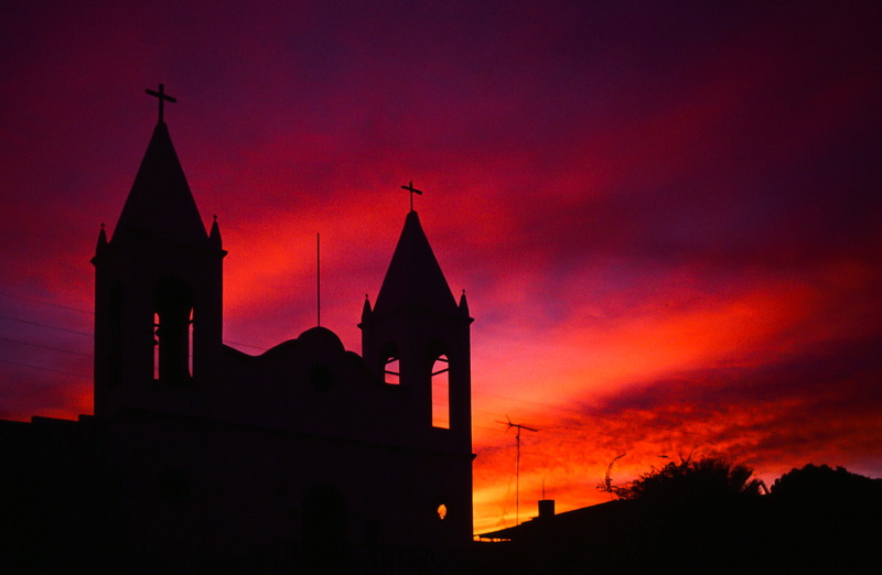 red, tower, romantic sky, natural, religious, worship, belief, 2K, cross, church, color, summer, evening, sunrise, background, sunset sky, architecture