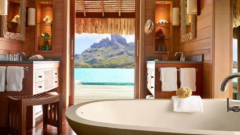 polynesia, sand, seasons, bathroom, lago, room, bath, tropical, resort, ocean, atoll, bora, south, 1080P, island, pacific, holiday, four