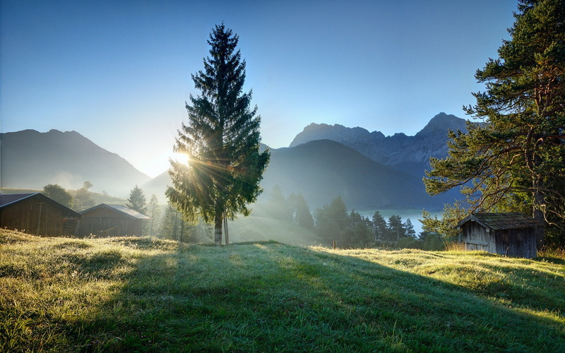 clear sky, field, beauty in nature, sunlight, land, lens flare, sunbeam, no people, outdoors, 1080P, nature, scenics - nature, wonderful nature  1920x1200