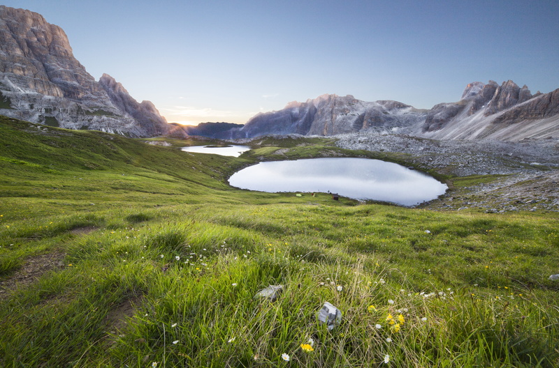 grass, mountain, field, mountains, water, hiking, alpine, blue, land, light, sky, plant, sunset, natural, scenics - nature, idyllic, clear, non-urban scene