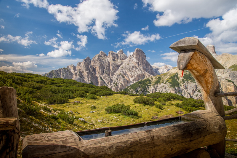 long meadow, tree, old, scenics - nature, mountain Range, solid, idyllic, non-urban scene, blue, brunnentrog, three peaks of lavaredo, Dolomites, no People