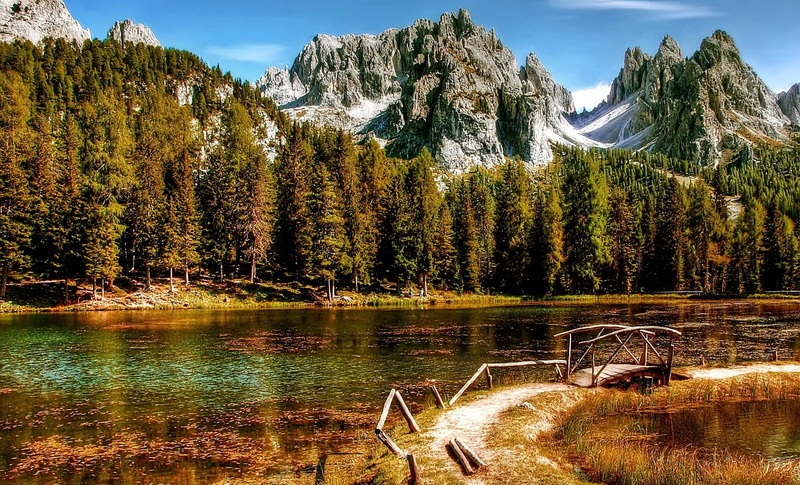 rubble field, reflection, lake, mountain hiking, non-urban scene, bank, scenics - nature, italy, tree, coniferous tree, landscape, mountain landscape, Mountains