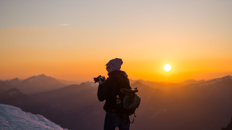 hiking, Sunset, backpack, dslr, man, leisure activity, one Person, camera, silhouette, golden, adult, orange color, Probst, sky, sun, Haus, sunlight, mountain peak