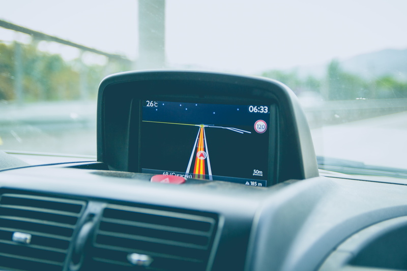road, vehicle interior, sign, photo, window, car, land vehicle, 5K, gps, mode of transportation, black, journey, sat nav, wireless technology, glass - material