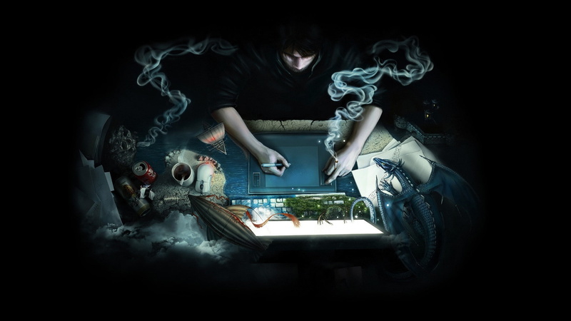 hd, smoking, smoke, black, digital/artwork, 1080P, tablet