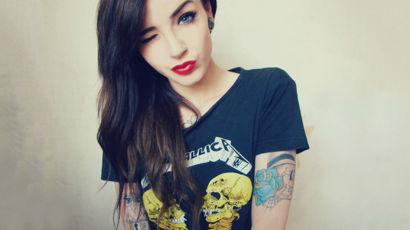 wink, women, Nose Rings, blue eyes, 1080P, tattoos, Karole Katarina Spootnik Asso