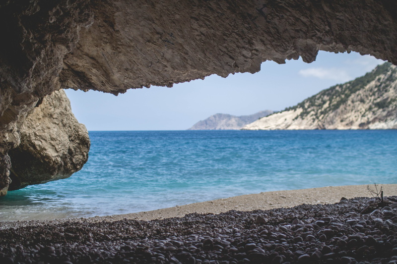 rock - object, sea, land, water, cephalonia, cove, cave, solid, kefalonia, waves, day, greece, rock formation, tranquility, beauty in nature, 5K, sky