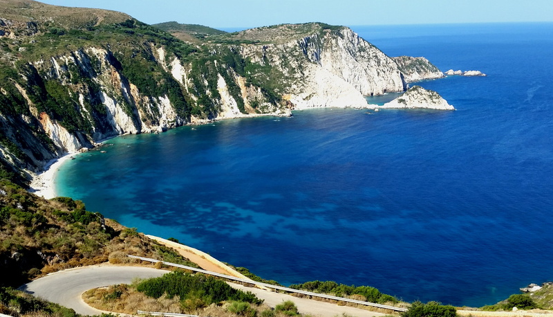 sea, tranquility, nature, outdoors, high angle view, scenics - nature, water, kefalonia, greece, bay, plant, tree, 2K, holiday, travel, day, ocean, mountain