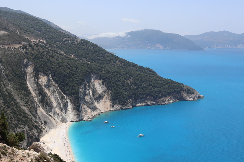 idyllic, myrtos, turquoise colored, non-urban scene, summer, no people, sea, greece, high angle view, day, island, transportation, outdoors, bay, scenics - nature