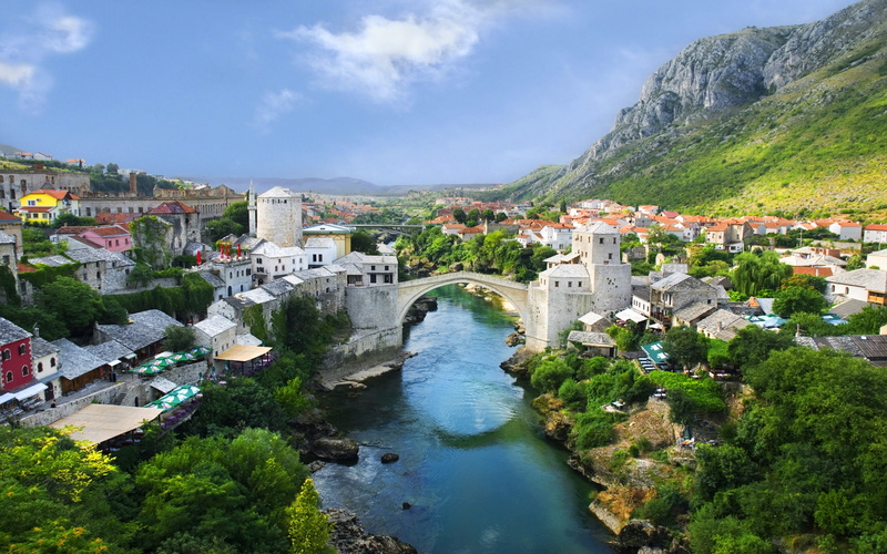 neretva, old, river, stone, bridge, panorama, mostar, 2K, town