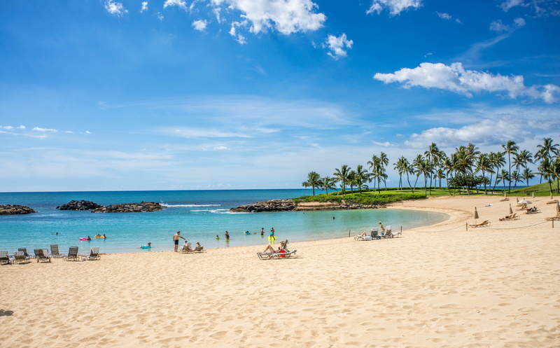 tropical, coastline, summer, scenics - nature, sand, holiday, seascape, sea, blue, scene, landscape, travel, oahu, water, clouds, people, colorful, ocean