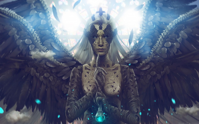 Carlos-Quevedo, fantasy, the demon, aeternum, signs, the bulb, 1080P, Inna world, angel, wings, mystic