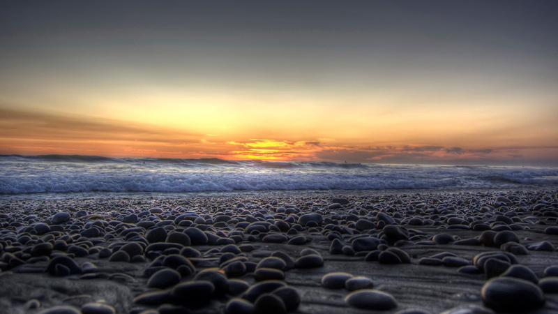 land, pebble, water, 1080P, horizon, scenics - nature, non-urban scene, outdoors, beach, winter, orange color, sky, horizon over water, idyllic, nature hd  for pc download 1920x1080