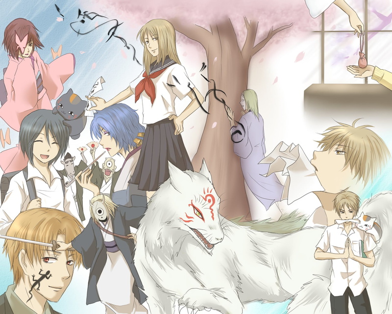 creativity, anime, collage, pattern, digital composite, male likeness, 1080P, clothing, Natsume Yuujinchou, representation, Nyanko-Sensei, mammal