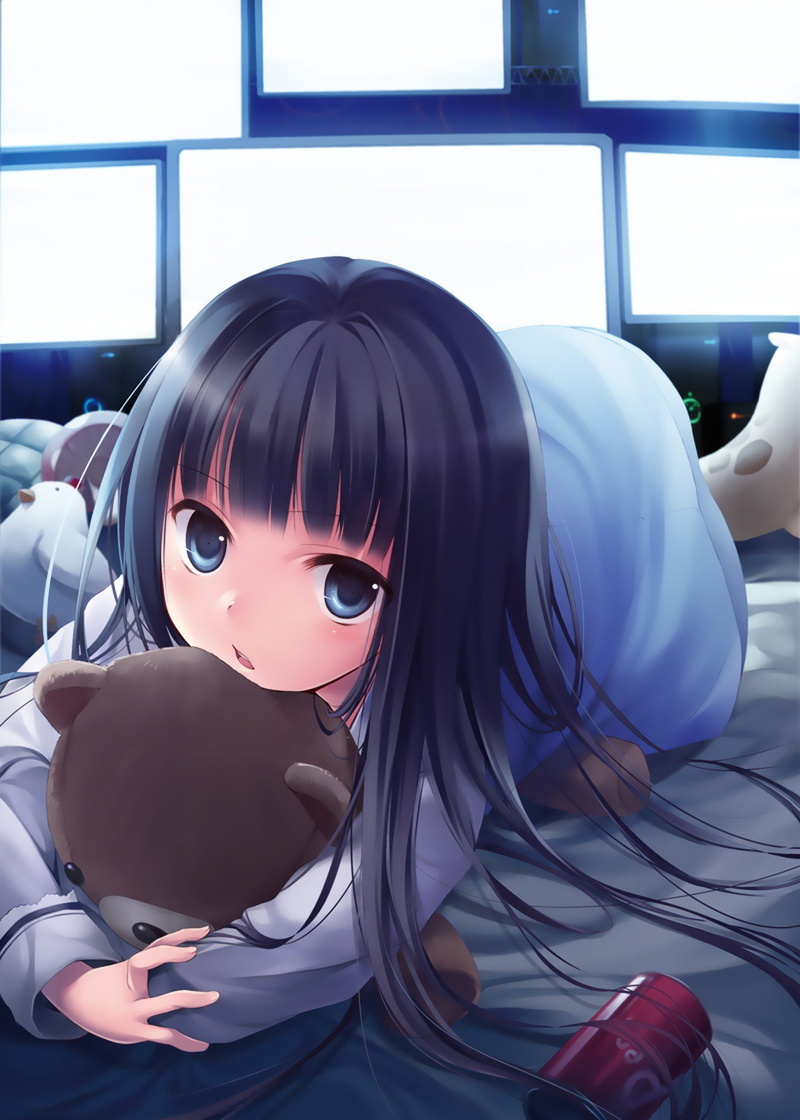 2K, chou, black, kamisama, stuffed, lolicon, girls, monitor, memo, shionji, anime, animals, hair, yuuko