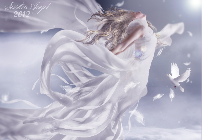 sarita, one person, 2K, the sky, blue, birds, no People, elegance, fragility, flight, tranquility, fairy, adult, flying, girl, wind, dress