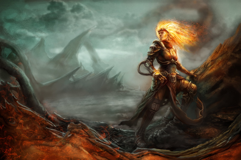 mystery, flowing, red, spooky, witch, females, beauty, environment, chandra, water, campfire, evil, digital, halloween, color Image, bonfire