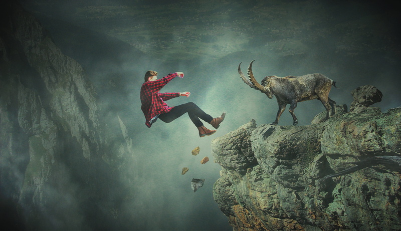 mountains, one animal, capricorn, jumping, adult, animal wildlife, landscape, rock - object, solid, 5K, fog, mammal, full length, nature, vertebrate, people