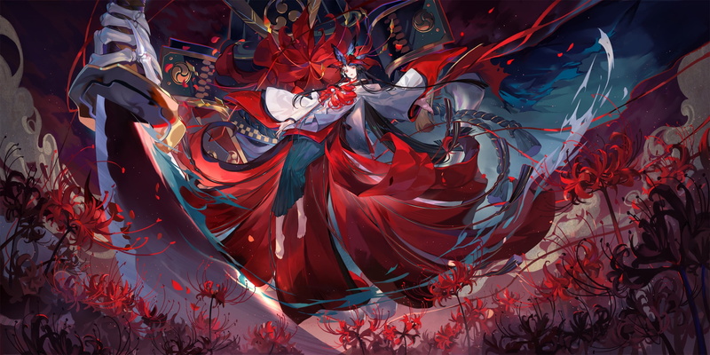 kimono, anime, 2K, anime girls, katana, spider lilies, Onmyouji, Criin