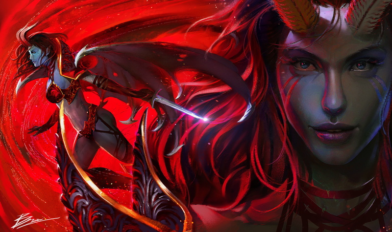 moba, Akasha, art, face, dota2, the demon, queen of pain, girl, horns, 4K