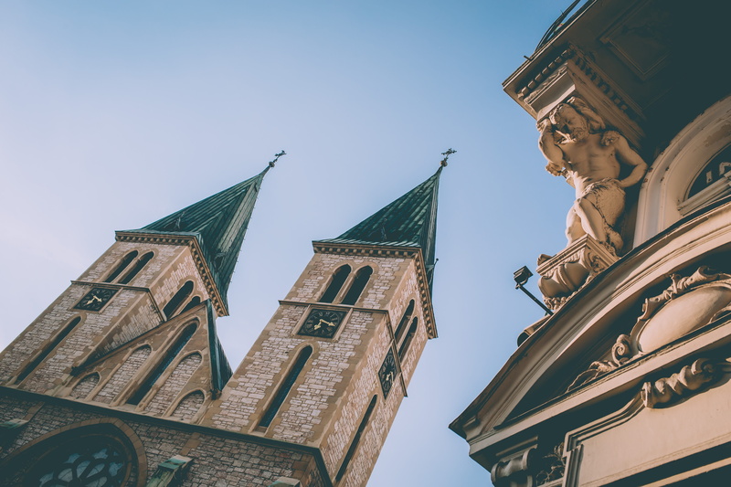 low angle view, sculpture, place of worship, landmark, landscape, no people, bosnia and herzegovina, baš čaršija, religion, spirituality, built structure