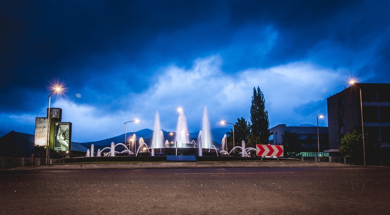 fuel and power generation, Artistic, no people, light beam, zenica, lighting equipment, fountain, bosnia, Urban, outdoors, street light, transportation