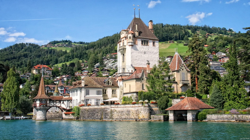 thun, oberhofen, brown, 1080P, castle oberhofen, switzerland, lake, concrete, gray, castle, lake of thun