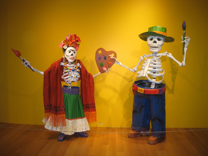 wall, females, front view, mexico, fun, performance, toy, human representation, full length, standing, man, yellow, near, day of the dead, boys, stage
