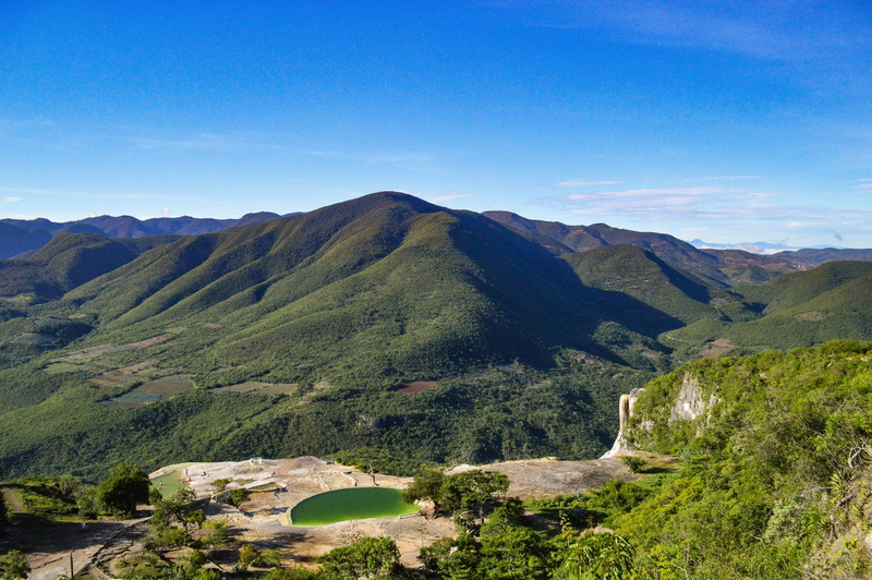 blue, environment, mountain range, mountain, landscape, scenics - nature, sky, mexico, clear sky, plant, hierve el agua, no people, beauty in nature, tranquil scene
