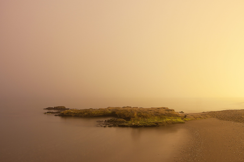 quinoal, remote, sunrise, plant, 4K, málaga, roca, sea, sky, outdoors, rock, waterfront, playa misericordia, fog, spain, water, orange color, playa de la misericordia