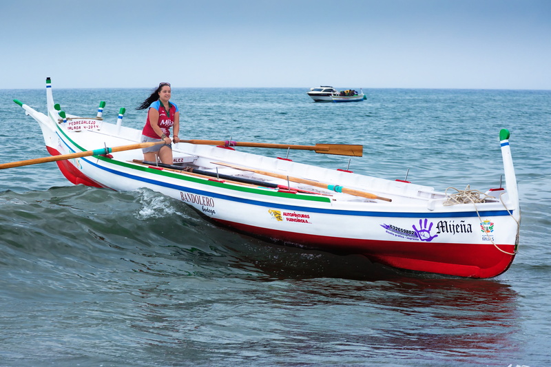 5K, nautical vessel, blue, one person, rippled, motion, mijeña, barca, chica, waterfront, beauty in nature, mujer, clear sky, barca tradicional, spain