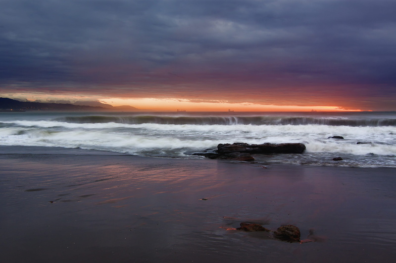 sky, rocks, horizon, misericordia, sunrise, temporal de levante, idyllic, tranquility, motion, power in nature, playa de la misericordia, water, mediterráneo