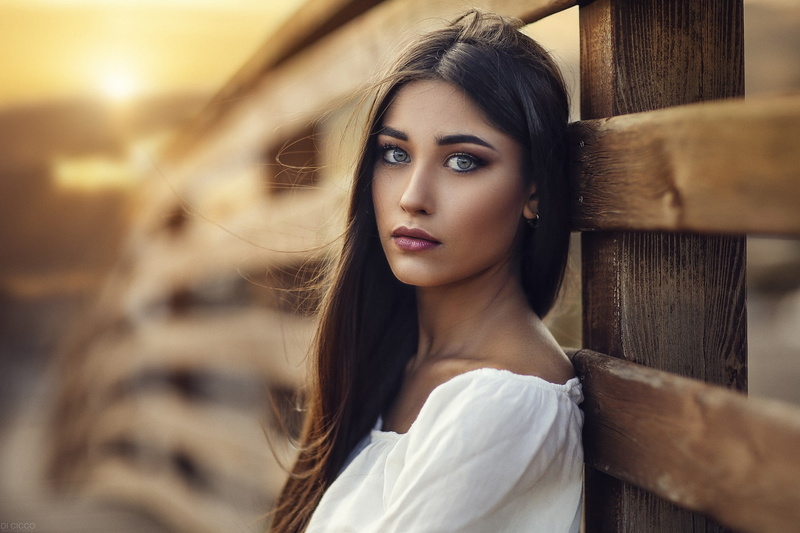 sunset, face, eyes, portrait, model, women, Alessandro Di Cicco, 1080P