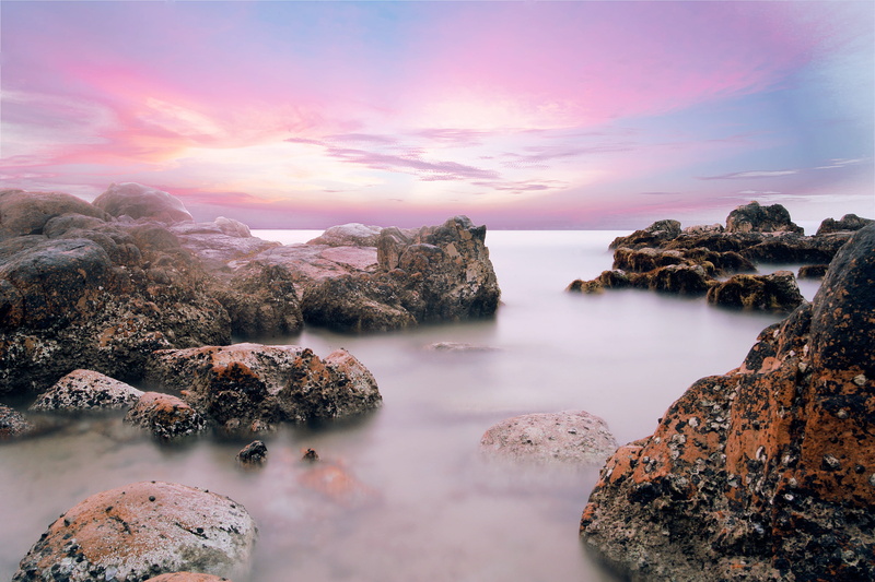 no people, land, idyllic, solid, rock, 4K, beauty in nature, sunset, daytime, tranquil scene, sea, pink sky, beache, sky, phan thiet, scenics - nature