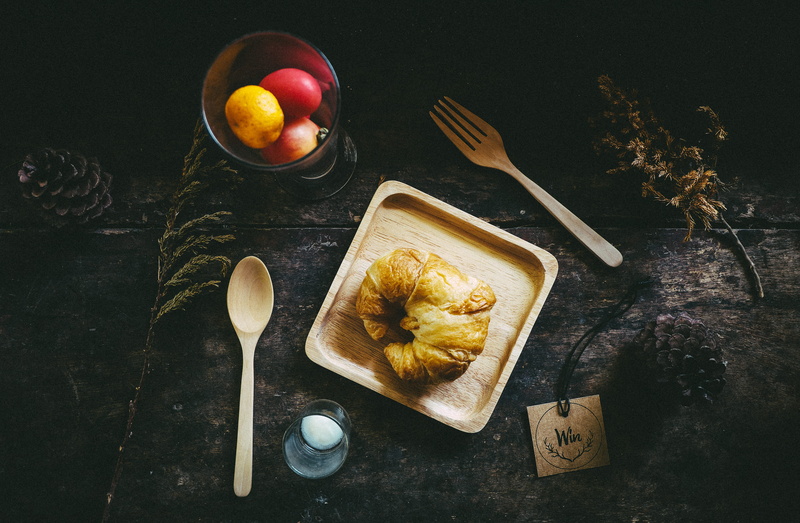 no people, thailand, kitchen utensil, eating utensil, wood - material, dessert, high angle view, ubon ratchathani, healthy eating, fruit, tea cup, still life