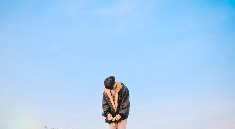 adult, sky, real people, copy space, beauty in nature, casual clothing, 4K, one person, clear sky, leisure activity, ubon ratchathani, looking at view