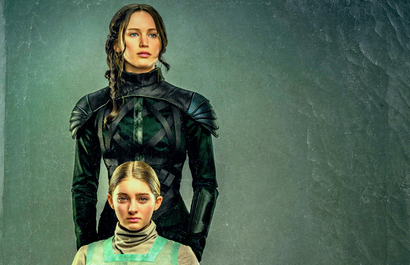 The Hunger Games, art, Primrose Everdeen, Jennifer Lawrence, Mockingjay, Willow Shields, Katniss Everdeen, 2K, Sister portrait