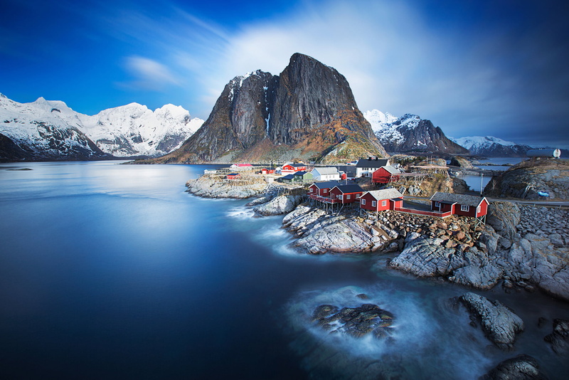 sky, mountain, Norway, mountain range, Norwegische sea, 1080P, scenics - nature, waterfront, sea, The Lofoten Islands, winter, house, archipelago, architecture